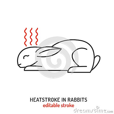 Rabbit heatstroke and fever icon. Hyperthermia in rabbits. Vector Illustration
