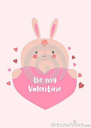 The rabbit holds the heart. Valentine`s Day card. Vector graphics Stock Photo