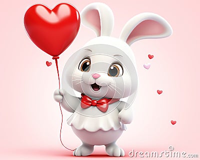 The rabbit holds a love heart. Stock Photo