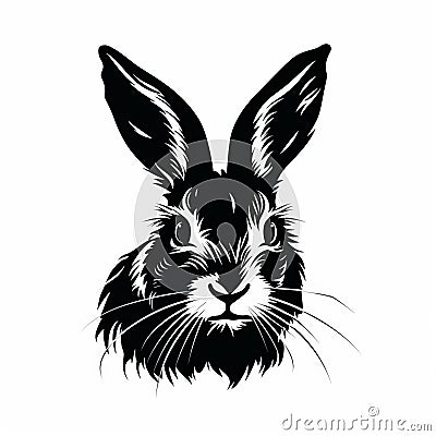 Vintage-inspired Rabbit Face In Black And White Cartoon Illustration