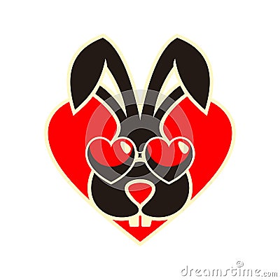 Rabbit love heart icon logo Vector Illustration