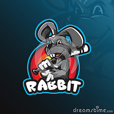 Rabbit mascot logo vector design with modern illustration concept style for badge, emblem and t shirt printing. smart rabbit Vector Illustration