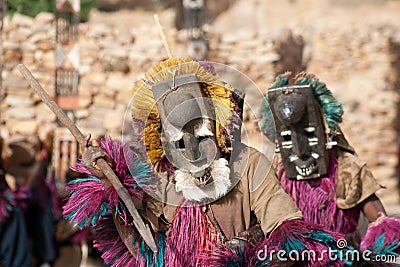 Rabbit mask and the Dogon dance, Mali. Editorial Stock Photo