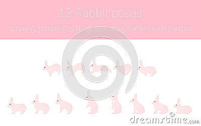 Rabbit movements for animation, running and jumping and standing up Stock Photo