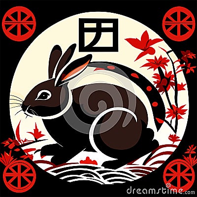 Rabbit New Year's card Japanese zodiac symbol of the year AI generated Vector Illustration