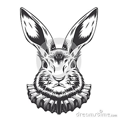 Rabbit Nobility line art. vintage. Bunny tattoo or easter event print design vector illustration Vector Illustration