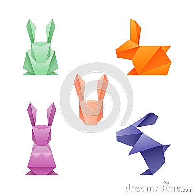 Rabbit paper origami geometric color design vector illustration isolated on white Vector Illustration