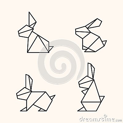 Rabbit paper origami geometric line design vector illustration isolated on white Vector Illustration