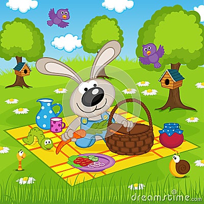 Rabbit on picnic in park Vector Illustration