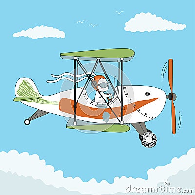 Rabbit Pilot the Airplane Vector Illustration