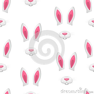 Rabbit pink ears and white mouth. Vector illustration. Seamless wallpaper. Cartoon Illustration