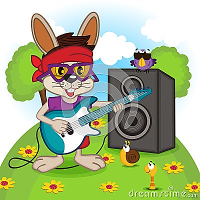 Rabbit playing on electric guitar Vector Illustration