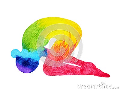 Rabbit Pose Yoga, 7 color chakra watercolor painting pattern Cartoon Illustration