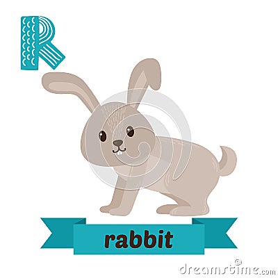 Rabbit. R letter. Cute children animal alphabet in vector. Funny Vector Illustration