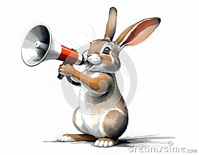rabbit rights rally: cute bunny makes a statement with a megaphone Stock Photo