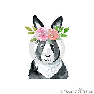 Rabbit with rose wreath Cartoon Illustration