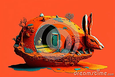 A rabbit's home, created by generative Ai Stock Photo