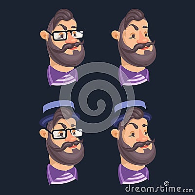 Set of vector bearded men faces hipsters Vector Illustration