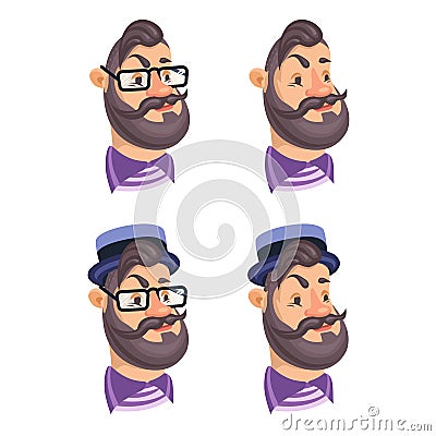 Set of vector bearded men faces hipsters Vector Illustration