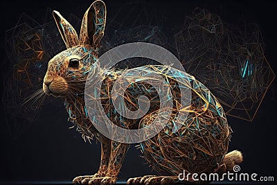 A rabbit is shown in a graphic style line art gold and blue colour Stock Photo