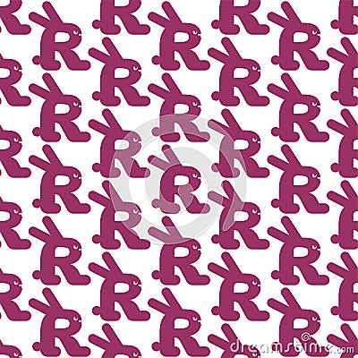 Rabbit sign lettering letter R pattern seamless. Vector background Vector Illustration