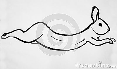 Running Rabbit drawing isolated Cartoon Illustration