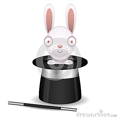 Rabbit sits in hat of conjurer Vector Illustration