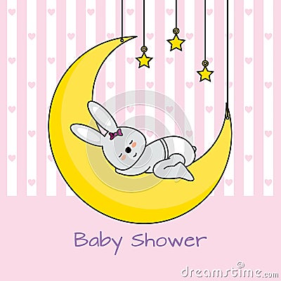 Rabbit sleeping on the moon Vector Illustration