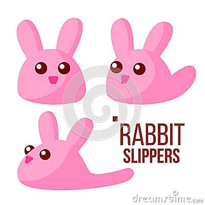 Rabbit Slippers Vector. Pink Female Home Footwear. Isolated Flat Cartoon Illustration Vector Illustration