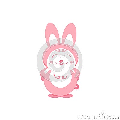 Rabbit smiles cartoon cute character pink pastels falt design is Vector Illustration