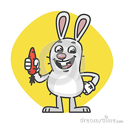Rabbit Smiles and Keeps Carrots Vector Illustration