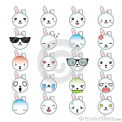 Rabbit smiley faces icon set. Stock Photo