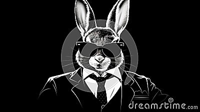 Hip-hop Inspired Rabbit Detective In Graphic Black And White Cartoon Illustration