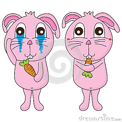 Rabbit touching cry eat carrot Vector Illustration