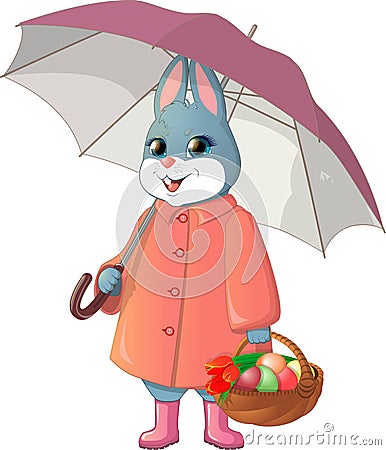 Rabbit with umbrella Vector Illustration