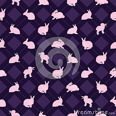 Rabbit watercolor diamond symmetry seamless pattern Vector Illustration