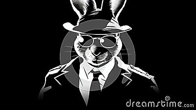 1970s Detective Rabbit: Black And White Pop Art Image Cartoon Illustration