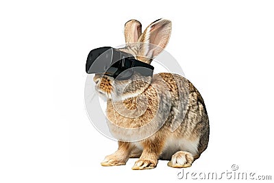 rabbit wearing VR glasses, portraying a playful and adventurous spirit eager for virtual escapades. Stock Photo