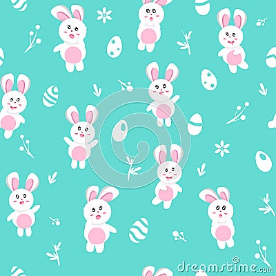 Rabbit in winter, seamless pattern, Happy easter egg, background texture cute baby cartoon seasonal holiday, vector illustration Vector Illustration