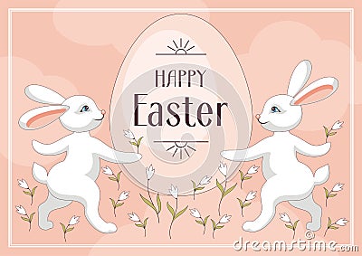 Rabbits and Easter egg Vector Illustration