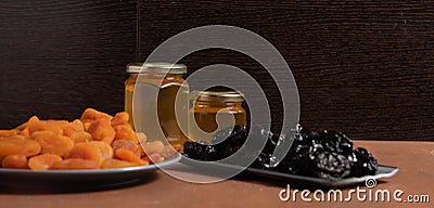 rabbits, honey and plums Stock Photo