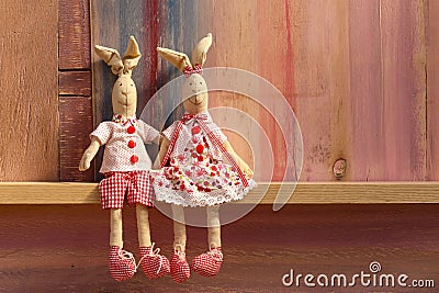 Rabbits in love wedding invitation Valentines day Stock Photo