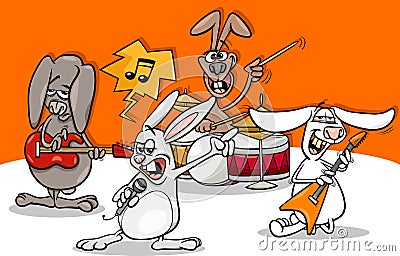 Rabbits rock music band cartoon Vector Illustration
