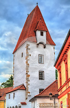 Rabenstejnska vez, a tower in the old town of Ceske Budejovice, Czech Republic Stock Photo