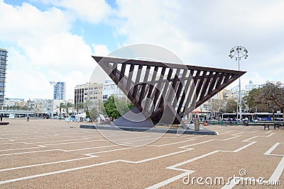 Rabin square with holocaust memorial sculpture in Tel Aviv, Israel Editorial Stock Photo