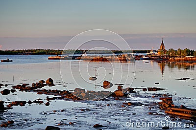 Rabocheostrovsk city, pier at sunrise Stock Photo