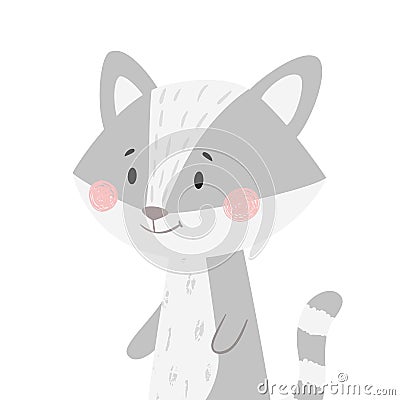 Raccoon baby print. Cute animal. Cool coon illustration Vector Illustration