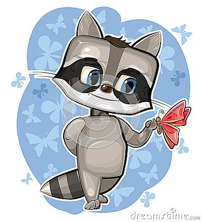 Raccoon. Cartoon style. Young cub. Vector. Cute baby Stock Photo