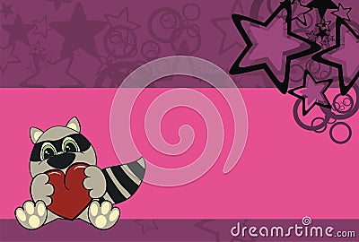 Raccoon cartoon valentine background Vector Illustration