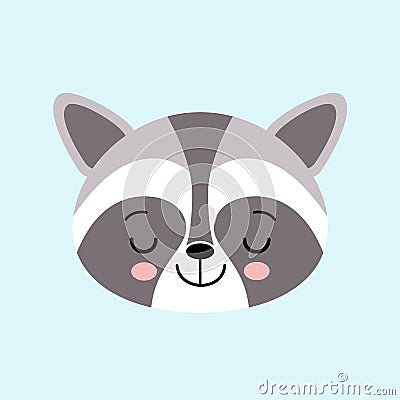 Raccoon cute cartoon sleepeng animal icon isolated on blue background, vector illustration Vector Illustration